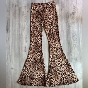 Vibe Sportswear Leopard Cheetah Bell Bottom Flare Stretchy Leggings Pants XS